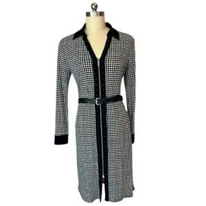 NWT - Michael Kors Black & White Houndstooth Long Sleeve Midi Dress